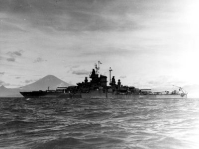 USS West Virginia (BB-48) anchored in Sagami Wan, Japan, August 1945