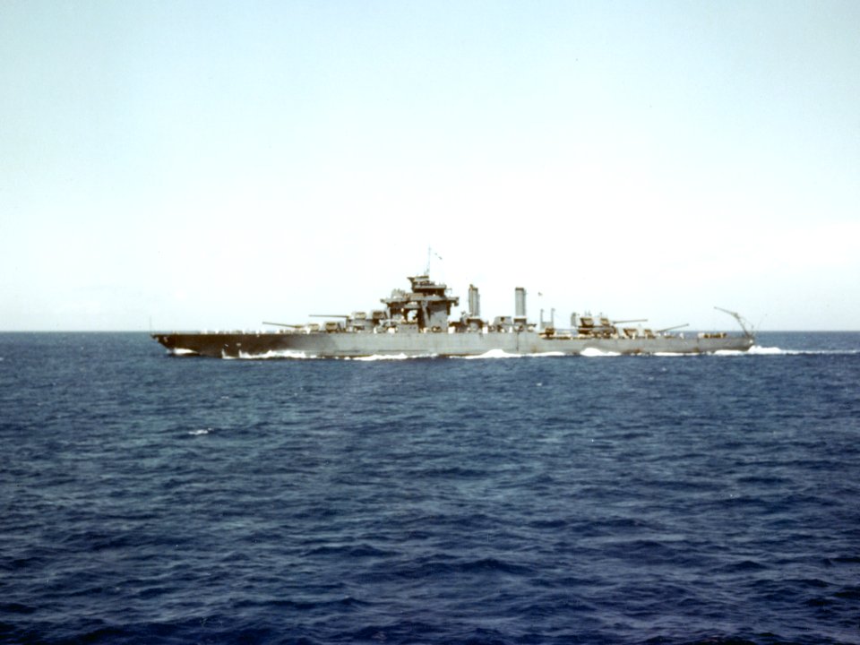 USS West Virginia (BB-48) off Pearl Harbor in April 1943