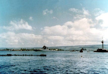 USS West Virginia (BB-48) leaving Pearl Harbor in April 1943
