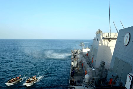 USS William P. Lawrence conducts small boat operations. (8621840893)