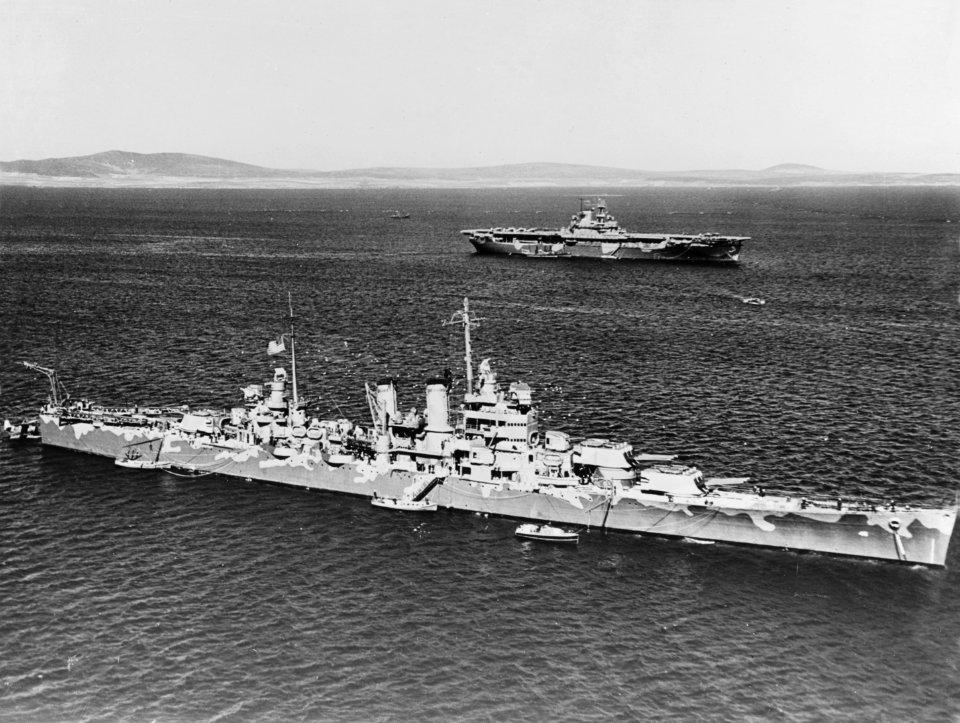 USS Wichita (CA-45) and USS Wasp (CV-7) in Scapa Flow in April 1942