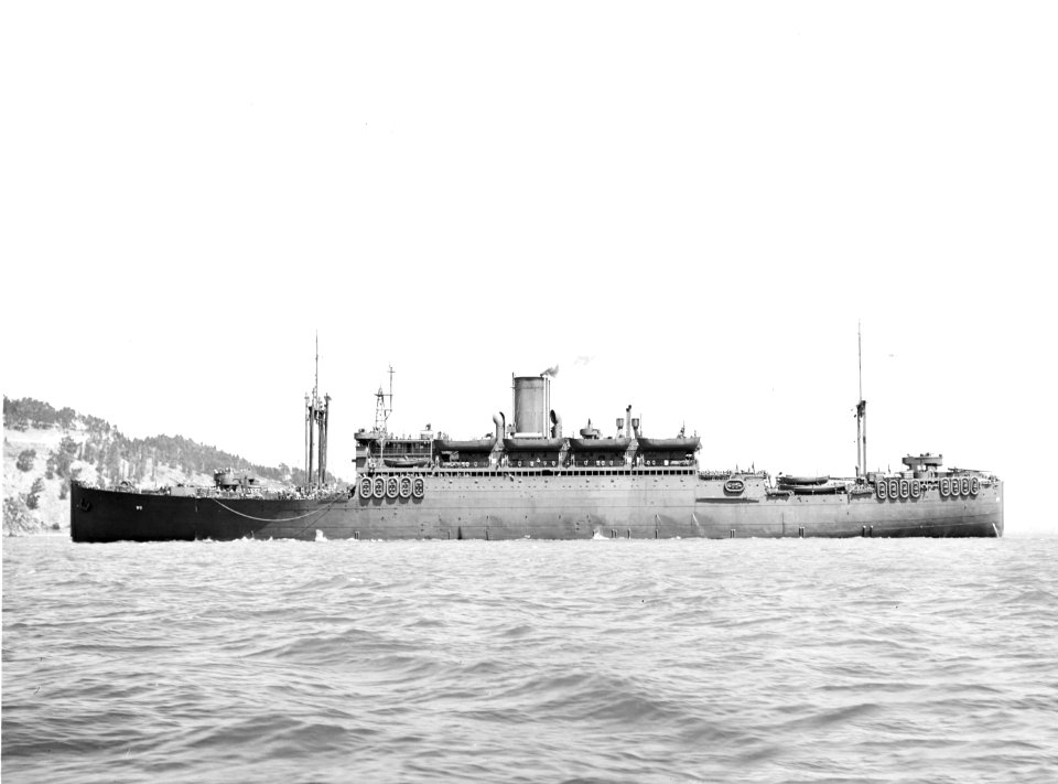 USS Wharton (AP-7) underway in San Francisco Bay on 23 August 1943 (NH 102894)