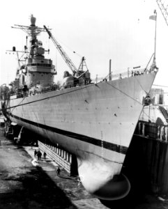 USS Willis A. Lee (DL-4) in drydock at the Boston Navy Yard in 1966