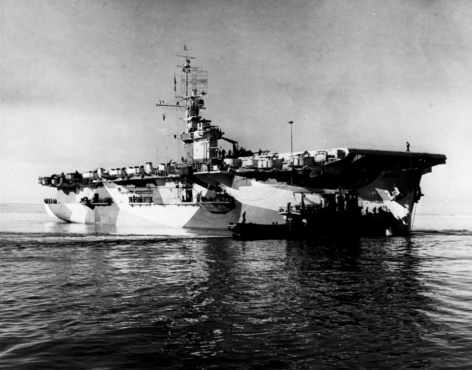 USS White Plains (CVE-66) in San Diego harbor, California (USA), circa in April 1944 (80-G-302258)