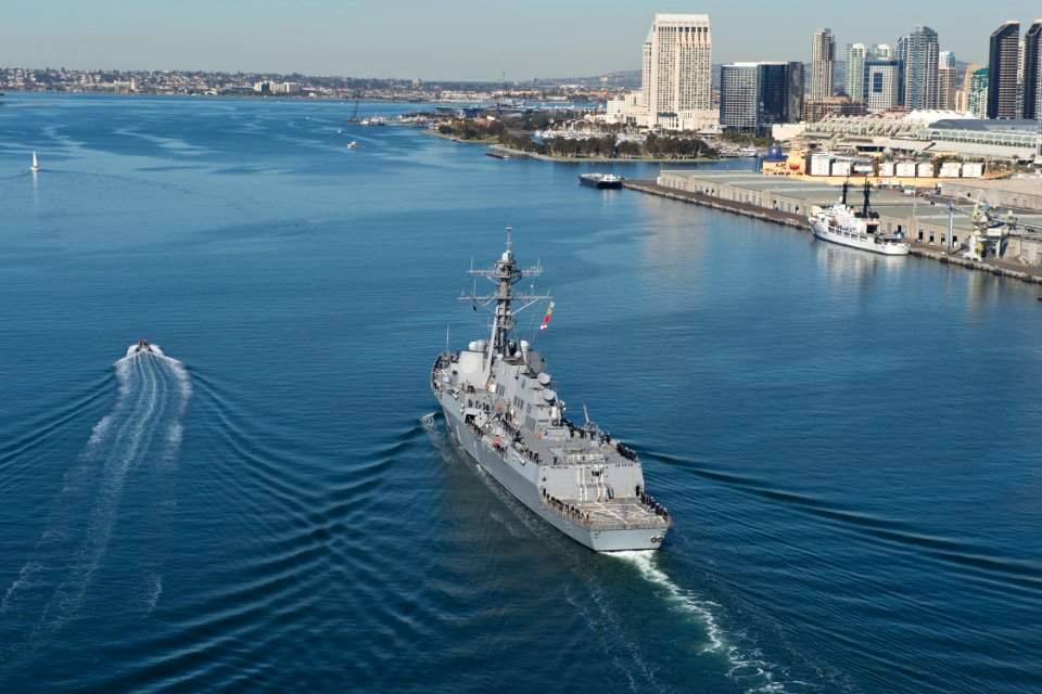USS William P. Lawrence departs San Diego. (8387278634)
