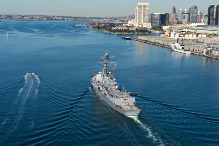 USS William P. Lawrence departs San Diego. (8387278634)