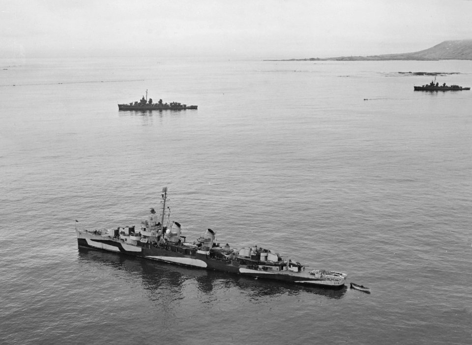 USS William D. Porter (DD-579) in Massacre Bay, Attu, 9 June 1944 (NH 97804)