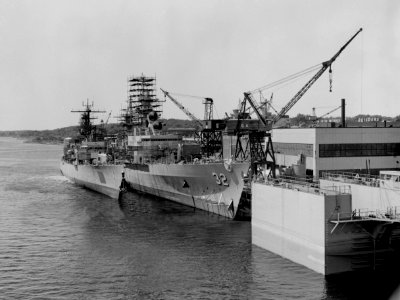 USS William H. Standley (DLG-32) and USS Glover (AGDE-1) under construction 1965