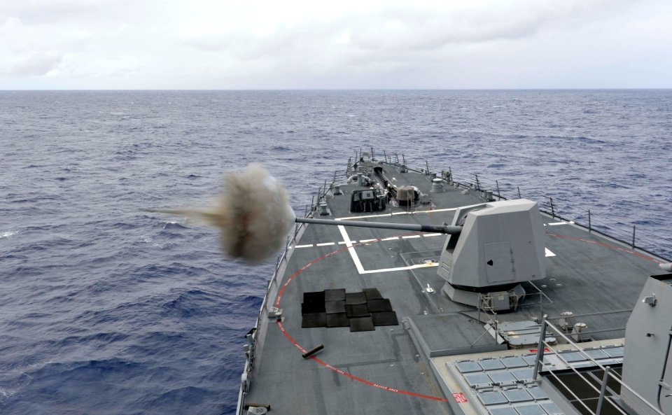 USS William P. Lawrence fires its 5-inch gun. (8432052747)