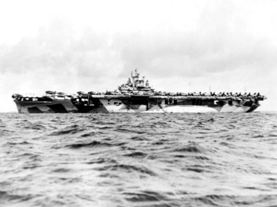 USS Yorktown (CV-10) at anchor in Majuro Atoll on 5 June 1944 (NNAM.1996.488.243.033)