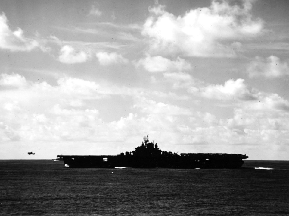 USS Yorktown (CV-10) launches a F6F-3 of VF-5 in 1943