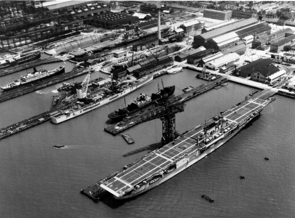 USS Yorktown (CV-5) - Enterprise (CV-6) and Boise (CL-47) at Newport news SB in 1937