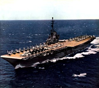 USS Yorktown (CVA-10) underway in the Pacific Ocean, in 1956