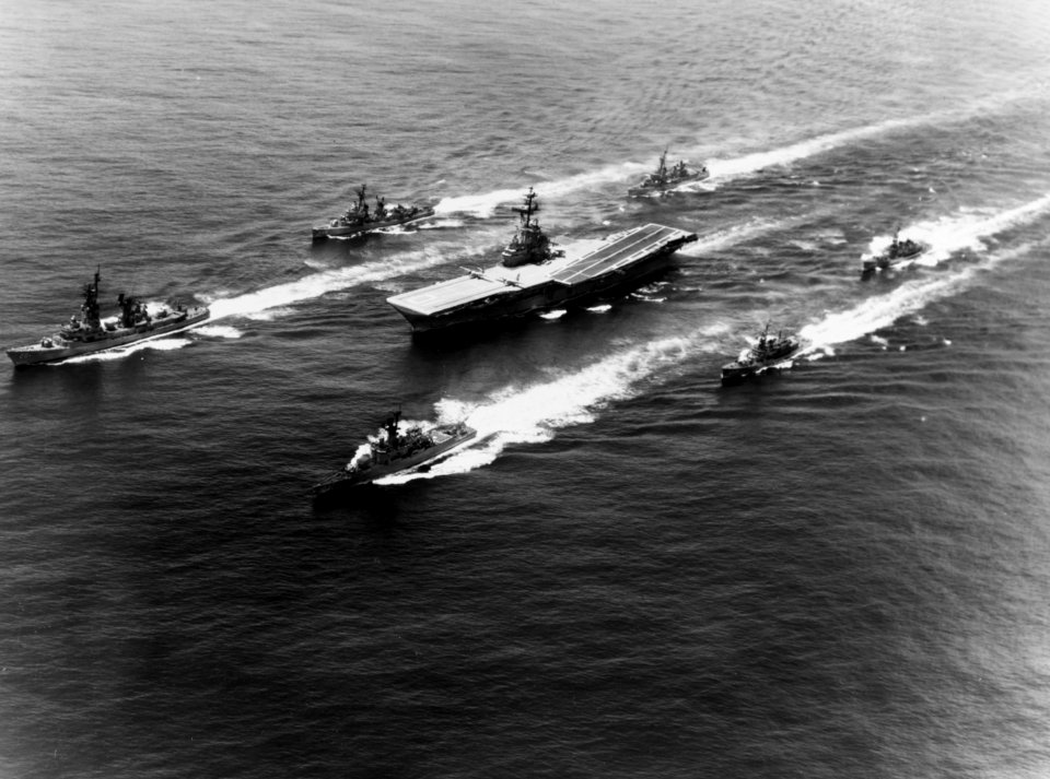 USS Yorktown (CVS-10) underway with her escorts in July 1966
