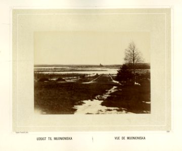Utsikt mot Muonioniska, Muonio i Lappland i Finland. Kirke og bebyggelse - Norsk folkemuseum - NF.15006-132