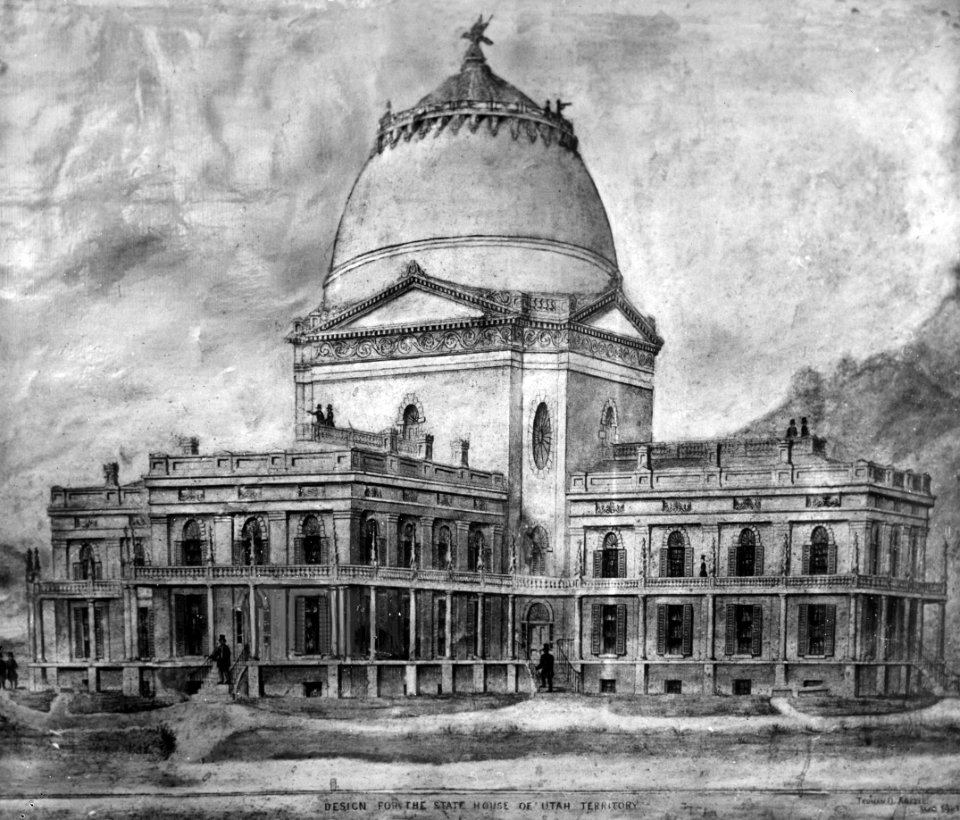 Utah Territorial Capitol b&w original plan rendering