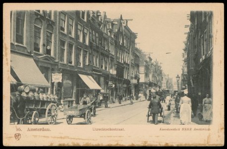 Utrechtsestraat, van Prinsengracht gezien in noordelijke richting. Uitgave Kunstanstalt Herz, Amsterdam, Afb PBKD00263000003