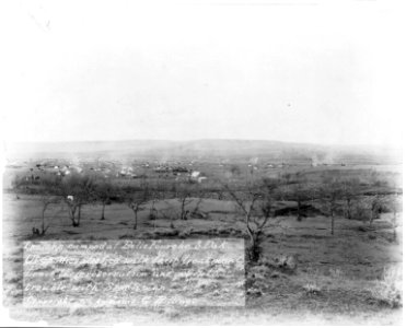 Ute Indians camped at Belle Fourche, South Dakota, who are dissatisfied with their treatment- view of camp and surrounding countryside LCCN2006679975