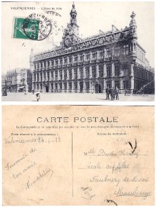 VALENCIENNES Hôtel de Ville, carte postale voyagée 1913