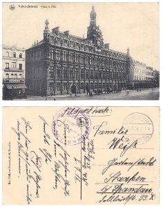 VALENCIENNES Hôtel de Ville, courrier d'un soldat allemand durant la 1ère Guerre Mondiale 1916 Feldpost karte