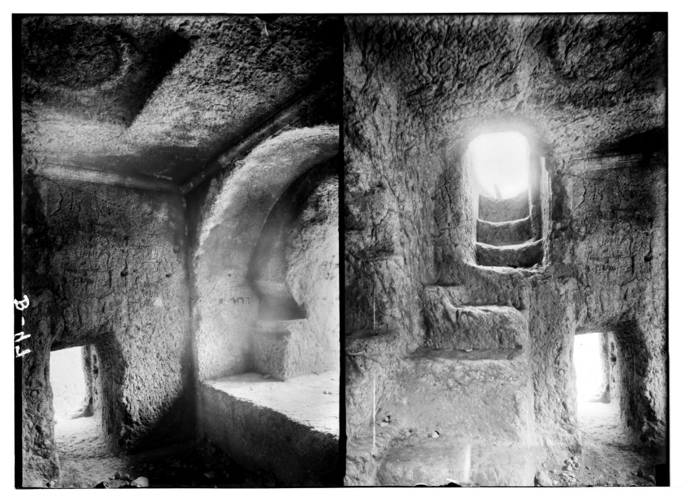 Valleys of Jehoshaphat and Hinnom (Jerusalem). Stairway in Absalom's Pillar; (Another view inside Absalom's Pillar). LOC matpc.05465