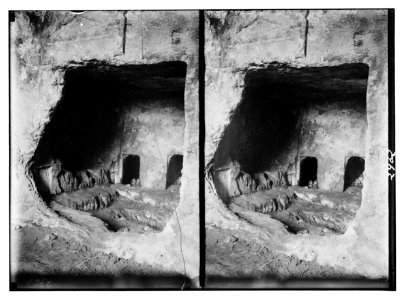 Valleys of Jehoshaphat and Hinnom. A rock-hewn tomb at Akeldama. Int(erior) & loculi. LOC matpc.02527
