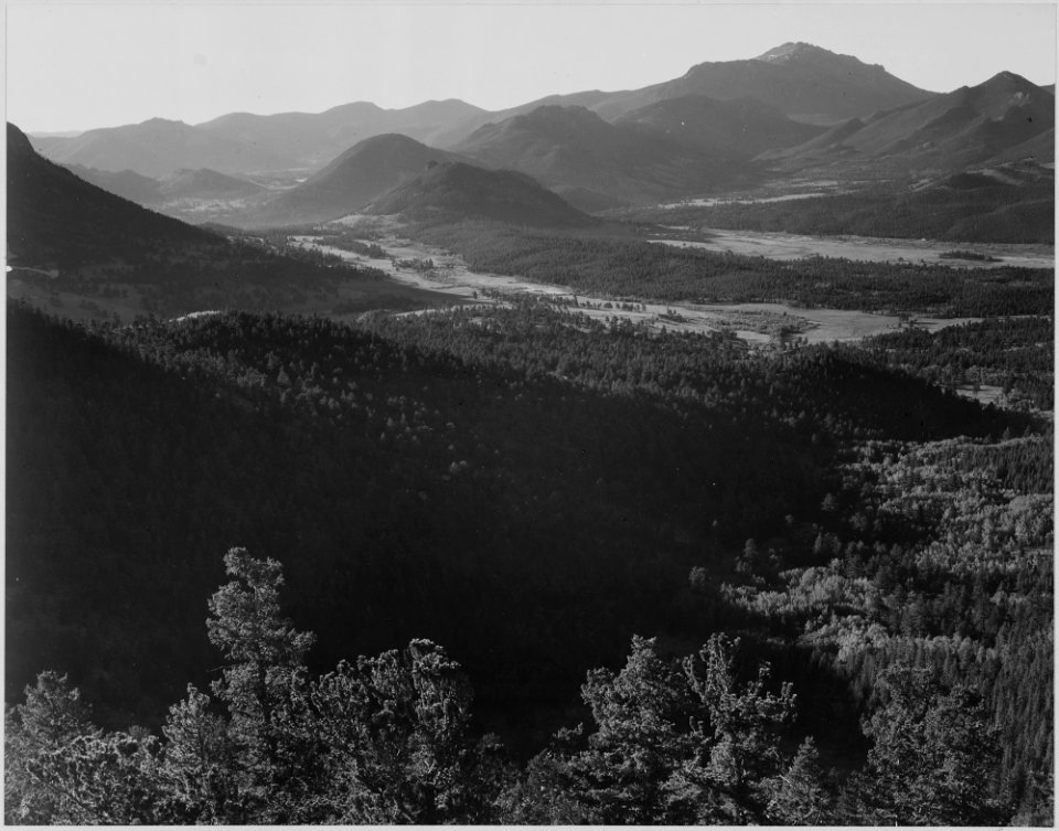 Valley surrounded by mountains, In Rocky Mountain National Park,Colorado., 1933 - 1942 - NARA - 519962