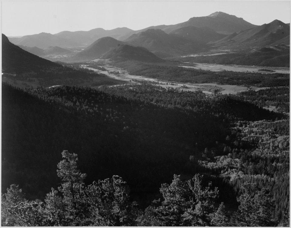 Valley surrounded by mountains, In Rocky Mountain National Park,Colorado., 1933 - 1942 - NARA - 519962