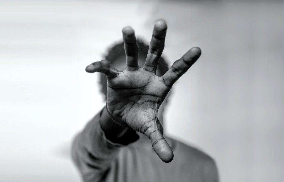 Hand man white background
