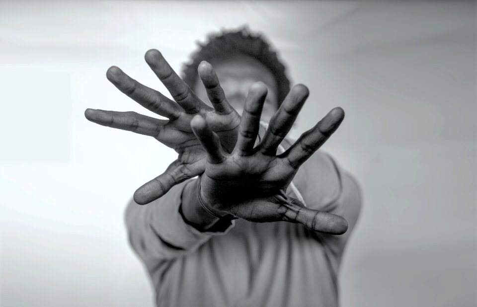 Hand man white background