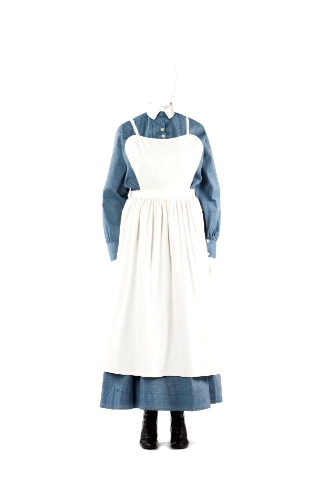 Vardagsklänning för husjungfrun, blus och kjol i ljusblått bomullstyg s.k. skötersketyg - Hallwylska museet - 89138 photo