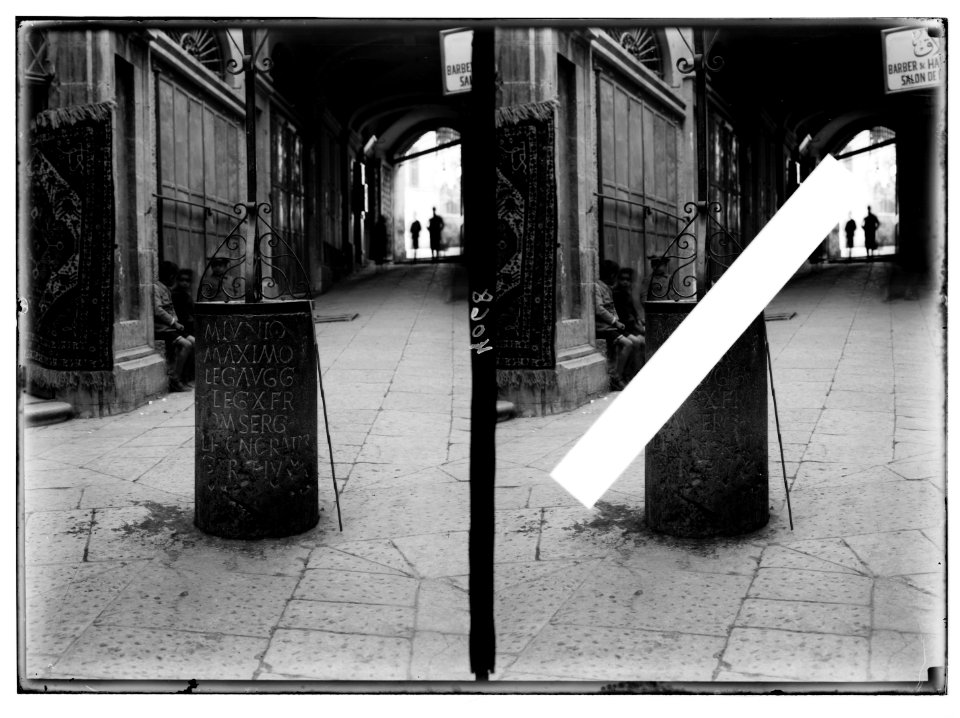 Various subjects of archaeological interest. Pillar of the Tenth Roman Legion. In arcade of the Citadel Hotel. LOC matpc.03011