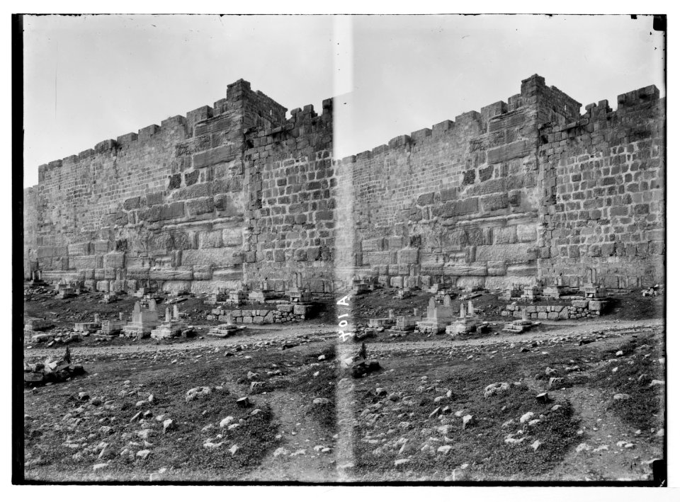 Various views of the city wall (Jerusalem). Remains of the old city wall near St. Stephen's Gate. LOC matpc.05069