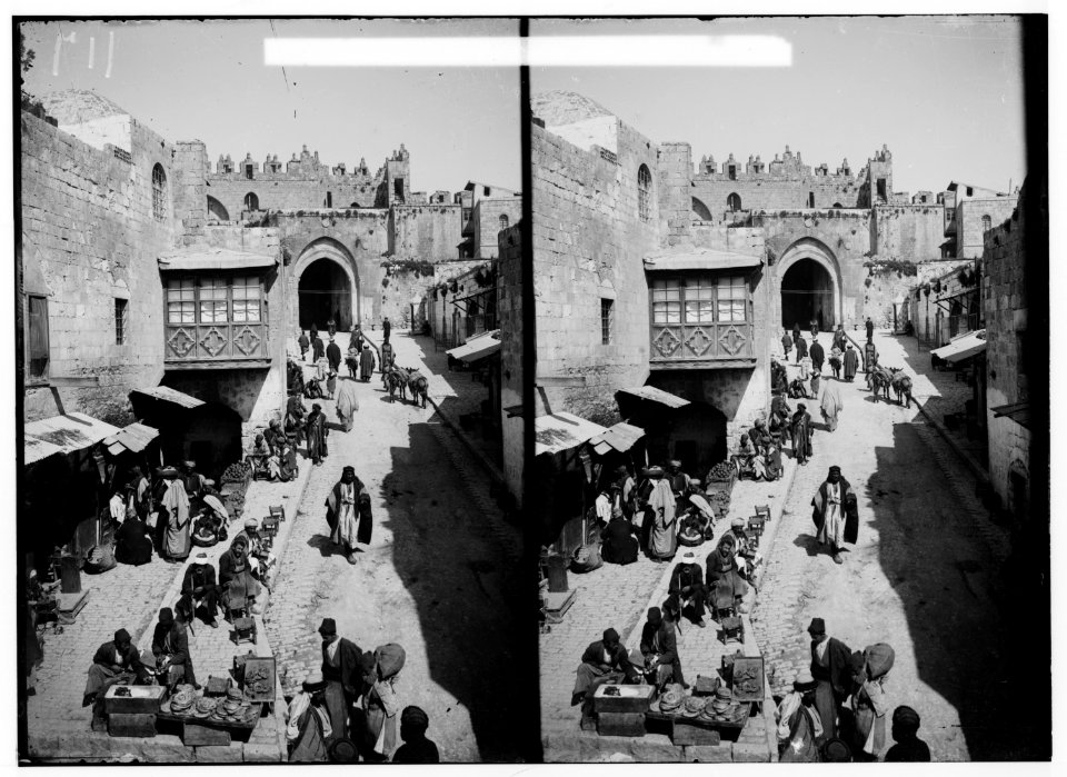 Various views inside the city (Jerusalem). Street scene inside Damascus Gate. LOC matpc.00908