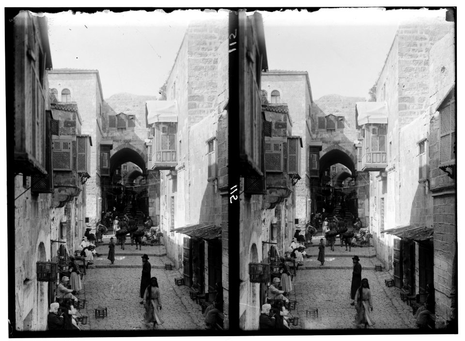 Various views inside the city (Jerusalem). Street leading to the Mosque of Omar (i.e., Dome of the Rock). LOC matpc.00906