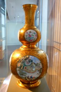 Vase with figures and flowers in the form of a double gourd, view 3, Guangzhou Imperial Workshop, Qing dynasty, Qianlong period, 1736-1795, copper alloy, enamels - Peabody Essex Museum - Salem, MA - DSC05106 photo