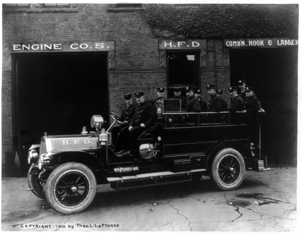 Vehicle and men of Engine Co. No. 5 in an unidentified town LCCN2003671135