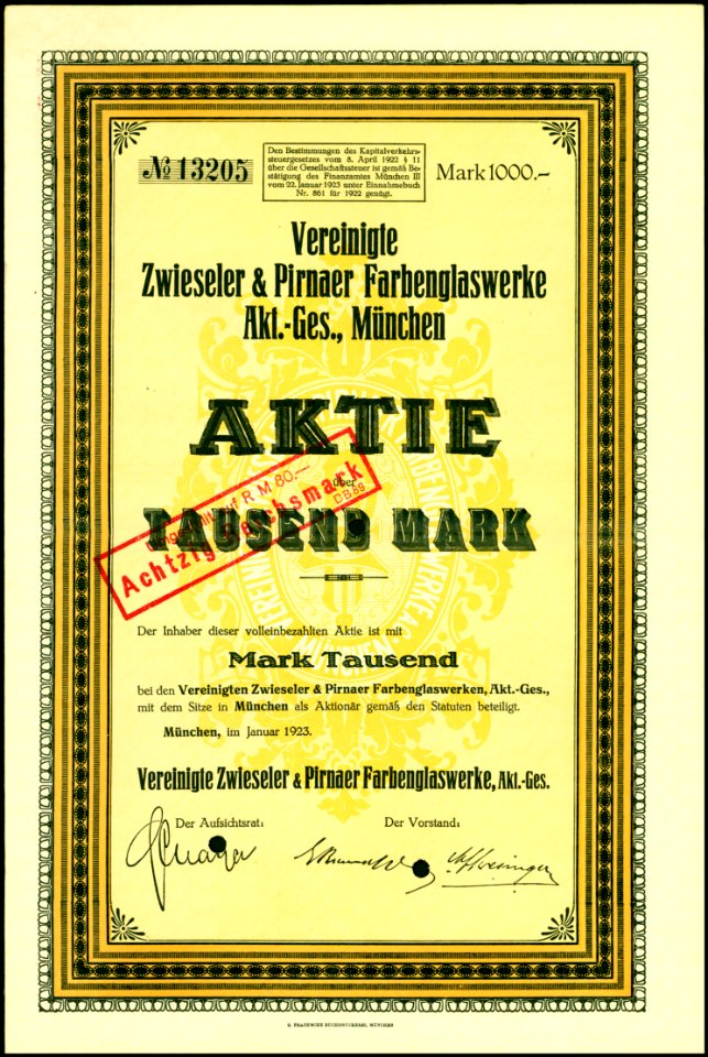 Vereinigte Zwieseler & Pirnaer Farbenglaswerke 1923