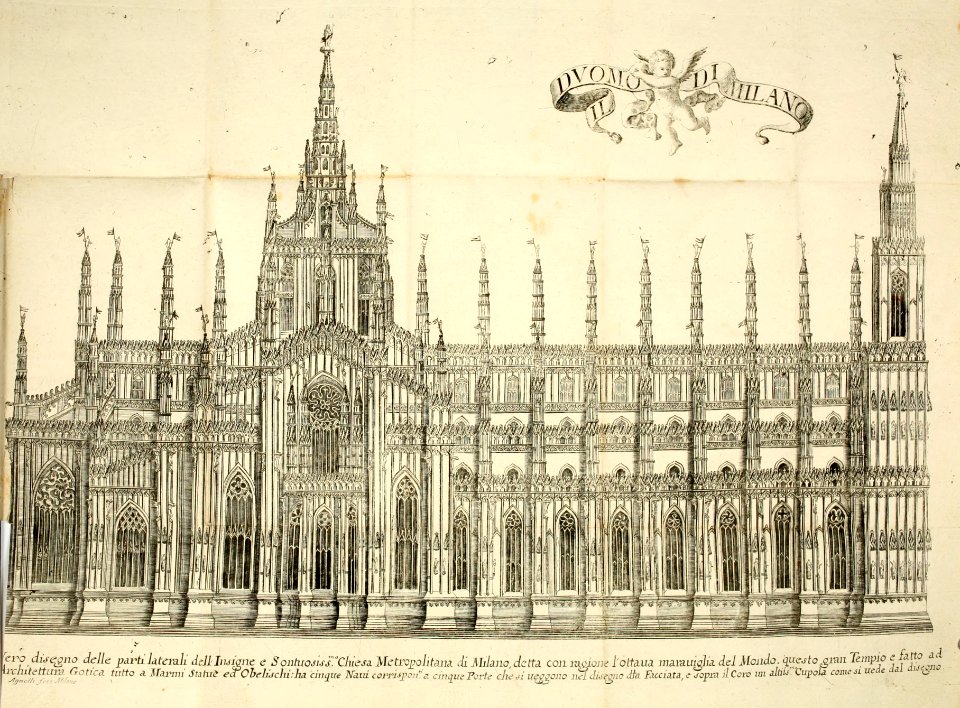 Vero disegno delle parti laterali dell Insigne e Sontuosissima Chiesa Metropolitana di Milano incisione di Federico Agnelli