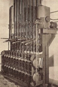 Versuchsbühne der Theater-Ausstellung Hydaulisch gezogene Prospektzüge mit Fernsteuerung und regulierbaren automatischen Endabstellungen Fritsch & Sohn, Kötzschenbroda