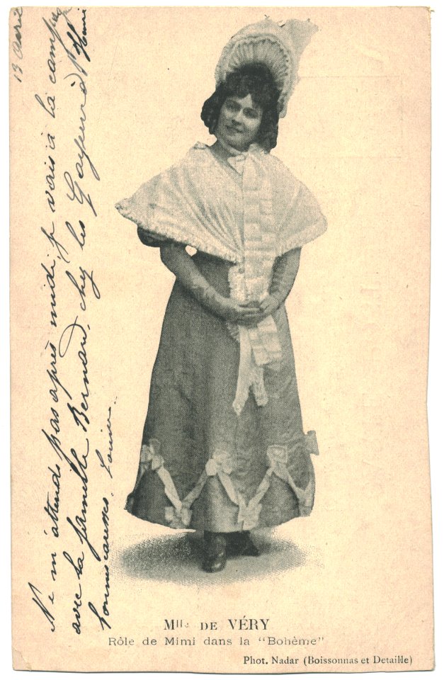VERY, Mlle. De Semaphore. As Mimi in Bohème. Photo Nadar
