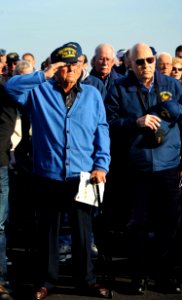 Veterans pay respect during a memorial service aboard USS Enterprise. (8241543392)