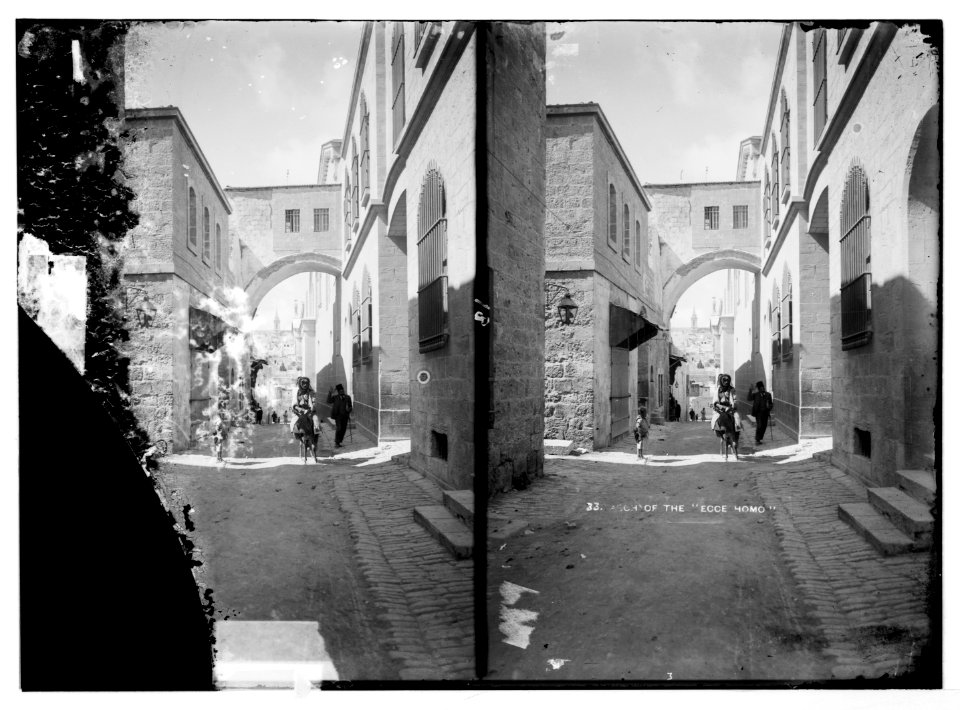 Via Dolorosa, beginning at St. Stephen's Gate. Ecce Homo Arch. LOC matpc.06472