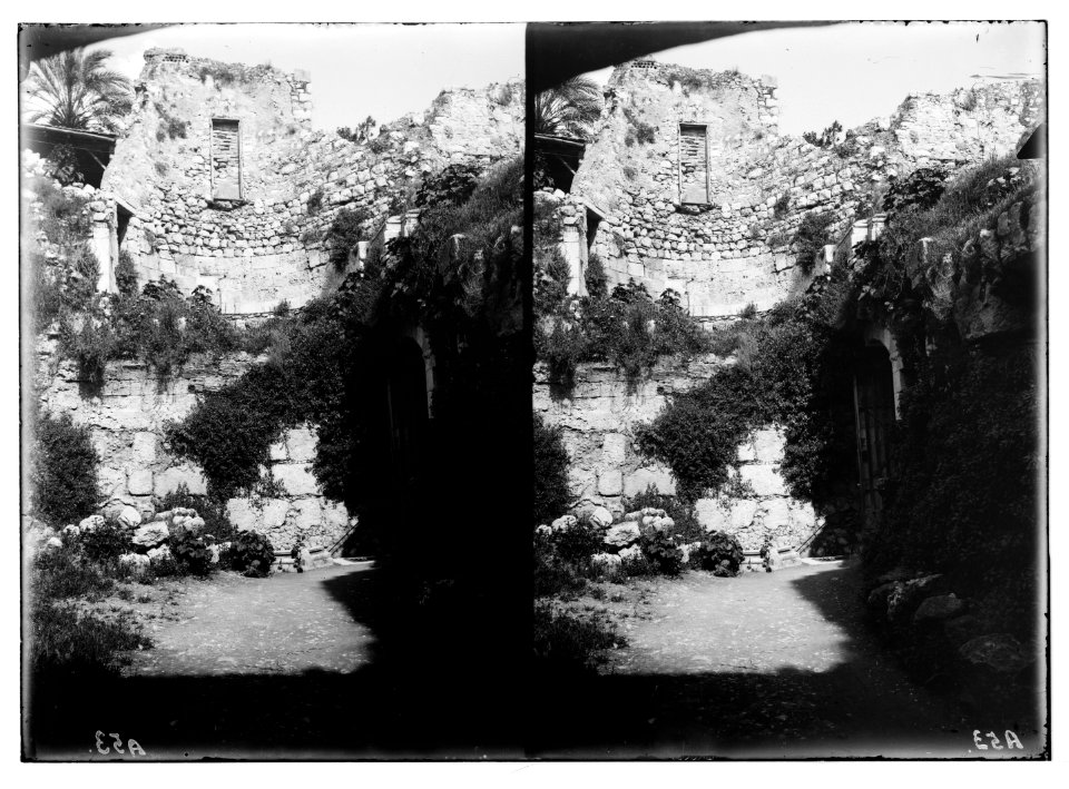 Via Dolorosa, beginning at St. Stephen's Gate. Remains of Crusader church. LOC matpc.05019