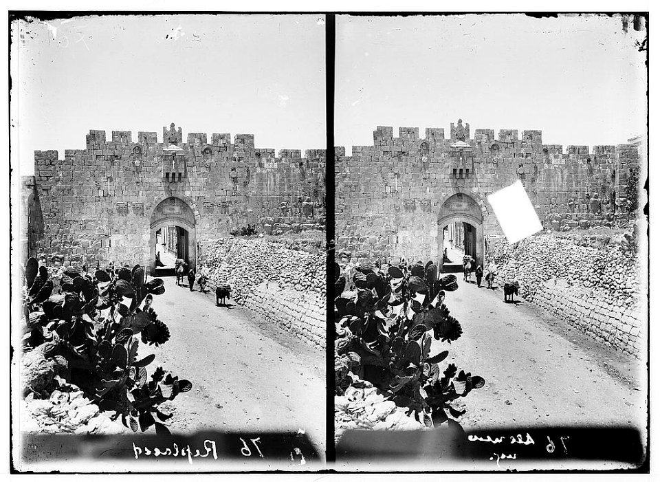 Via Dolorosa, beginning at St. Stephen's gate. St. Stephen's Gate. LOC matpc.00878