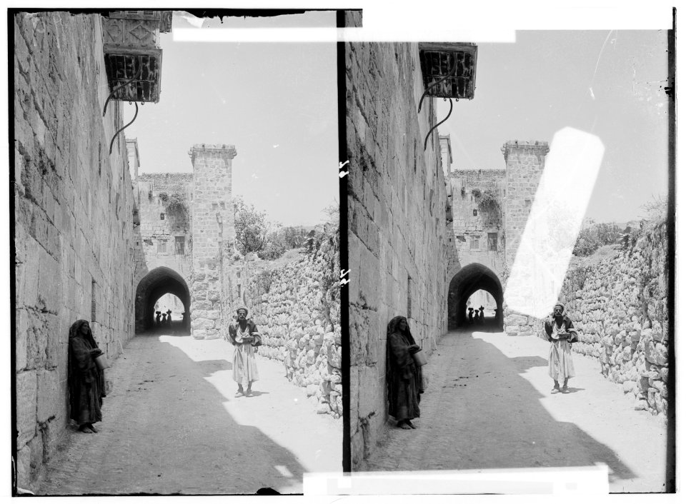 Via Dolorosa, beginning at St. Stephen's Gate. Tower of Antonia. LOC matpc.00881