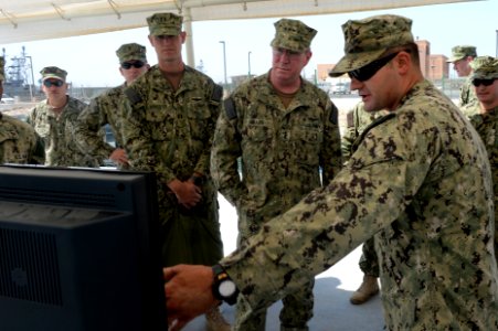 Vice Adm. John Miller views CTF 56 assets 130828-N-DY265-083