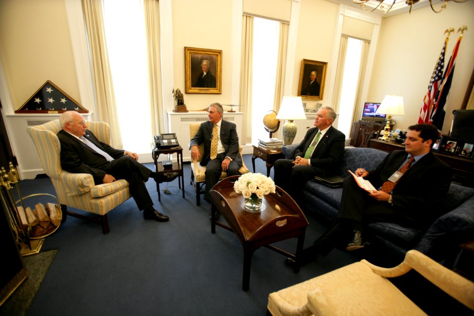 Vice President Cheney Talks with Rex Tillerson and Ralph Daniel (Dan) Nelson
