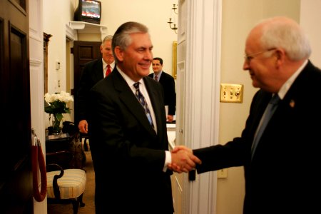 Vice President Dick Cheney Shakes Hands with Rex Tillerson of Exxon Mobil Corporation