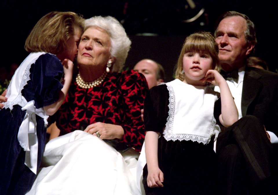 Vice President George H. W. Bush and Mrs. Barbara Bush Their Granddaughters, Barbara and Jenna Bush, at the Inaugural Gala in Washington, DC